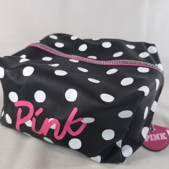 Victorias Secret PINK Loco for Coco Polka Dot Toiletry Cosmetic Bag Travel Black - Picture 5 of 16